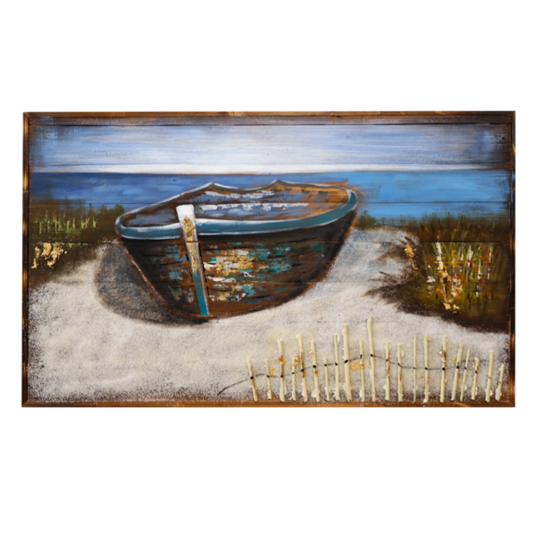 OIL PAINTING - BLUE BOAT ON WOOD