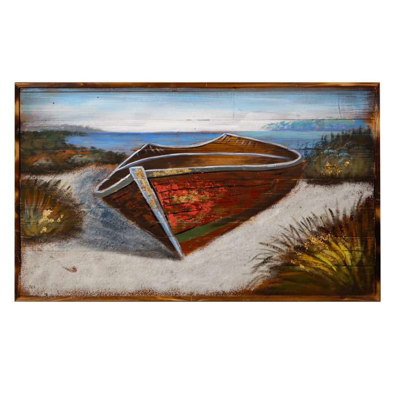 OIL PAINTING - RED BOAT ON WOOD