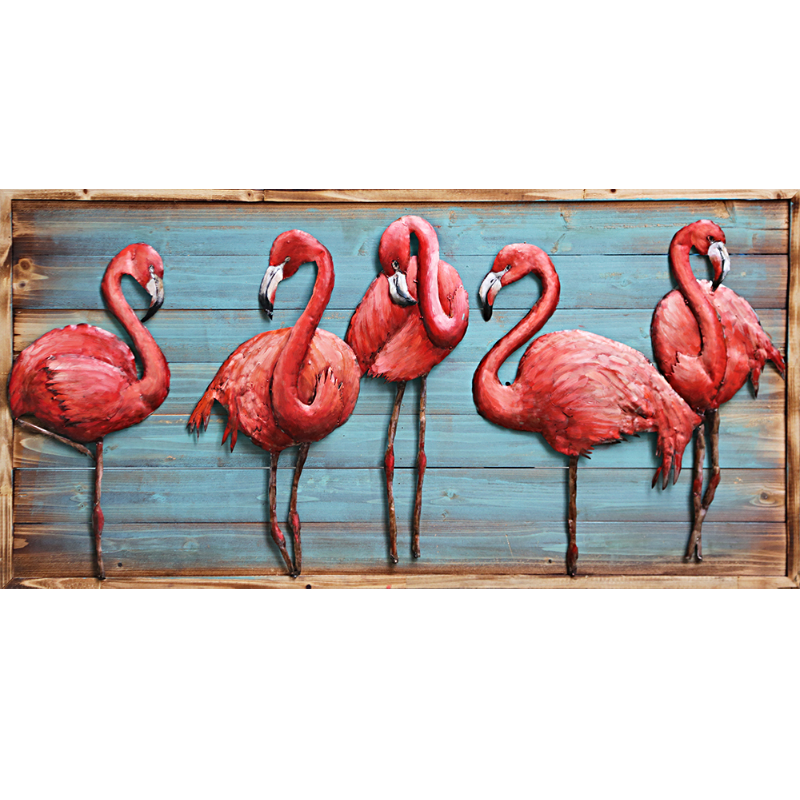 FLAMINGOS ON WOOD